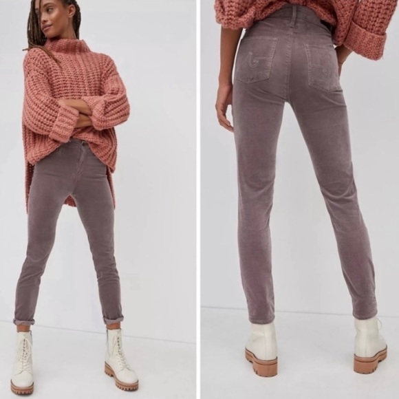 Anthropologie AG High Rise Stevie Ankle Gray Taupe Velvet Slim Straight Sz 25R. - Picture 1 of 10